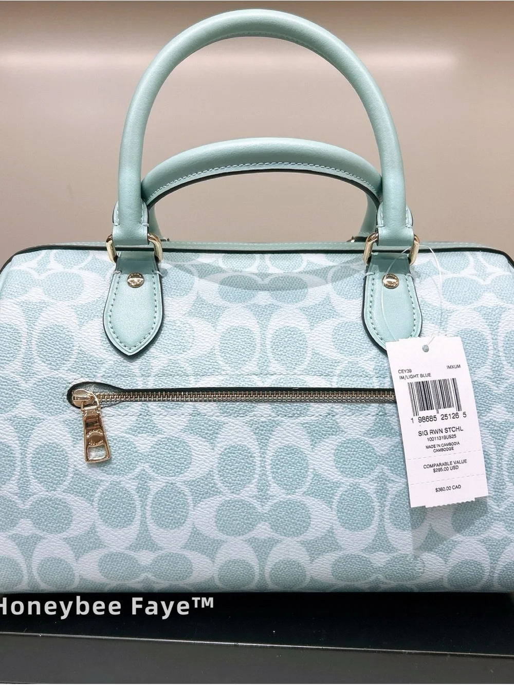 Coach rowan Signature Satchel plus Matching Wallet cey39 gold/ light blue bundle